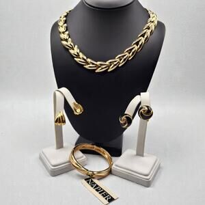 80s 90s Office Chic Jewelry Lot Chunky Gold Napier Monet Necklace Bangle Earring